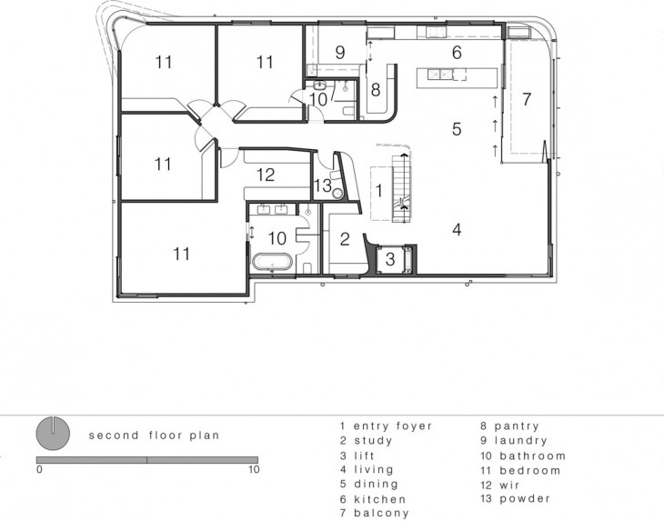 Luigi Rosselli Architects The Bow Window Penthouse second floor plan