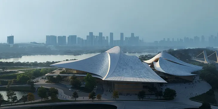 Zhejiang Shaoxing Shangyu District Cao’e River Culture and Art Centre by ZHA